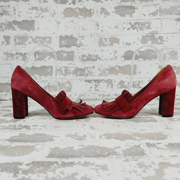 SARTO By Franco Sarto Burgundy Leather Round-Toe Heeled Pumps Sandals M662 - Picture 7 of 13